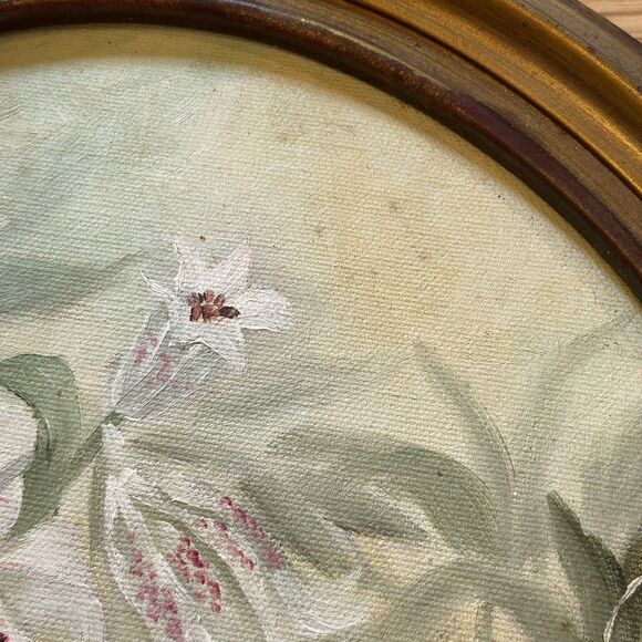 Vintage Original Signed Floral Painting Gold Frame Oval Lilly Lilies 13 x 16 - Picture 3 of 9